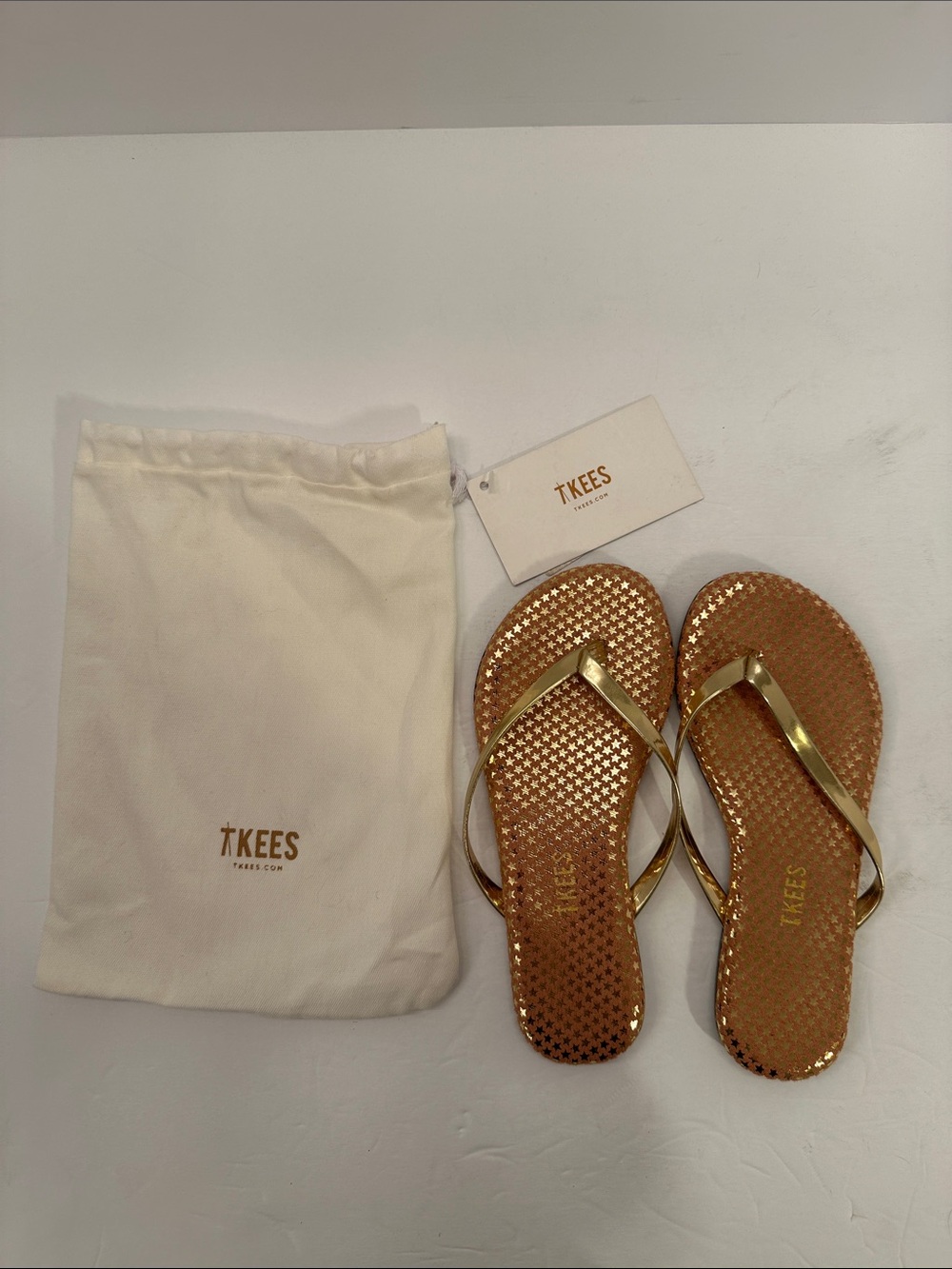 TKEES Kids Rose Gold Metallic Star Sparkle Flip Flops Size 13